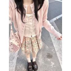 批发韩系漂亮粉色圆领打底针织开衫<b class='q'>女</b>春秋独特巨好看内搭短款小上衣潮