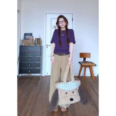 批发韩系温柔风紫色软糯针织衫针织毛衣