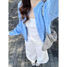 批发韩系淡人系穿搭蓝色圆领针织衫<b class='q'>女</b>2026开春新款百搭宽松高级感外套