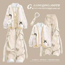 批发蝴蝶结毛衣<b class='q'>外套女</b>秋冬宽松新款慵懒风设计感减龄日系针织开衫