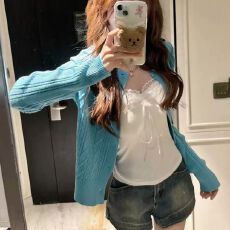 批发韩系氛围感短款上衣麻花针织开衫毛衣<b class='q'>外套女</b>春秋季设计感小众粉色