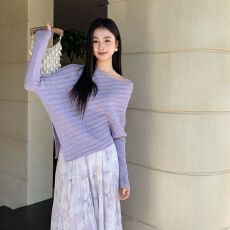 批发2026春季新款 气质不规则设计感蝙蝠袖<b class='q'>长袖</b>针织衫含4羊毛