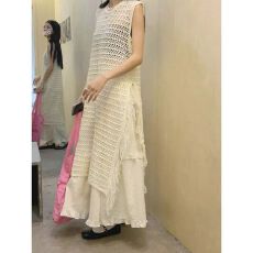 批发大码女装胖mm韩系设计感镂空渔网开叉流苏叠穿背心裙女别致<b class='q'>中长款</b>