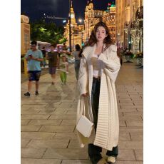 批发秋<b class='q'>冬</b>季氛围感针织开衫毛衣外套女中长款麻花重工大翻领慵懒高级感