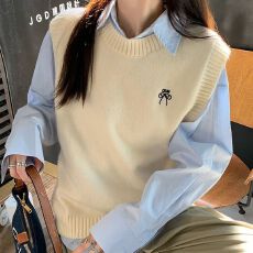 批发冬季针织毛衣马甲女<b class='q'>春</b>秋新款设计感外搭叠穿无袖上衣套装