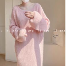 批发温柔风连衣裙女秋冬<b class='q'>中长款</b>过膝气质名媛穿搭针织宽松毛衣长裙内搭