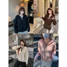 批发韩系巨好看半拉链连帽针织<b class='q'>毛衣</b>女秋冬慵懒宽松软糯套头<b class='q'>毛衣</b>上衣厚
