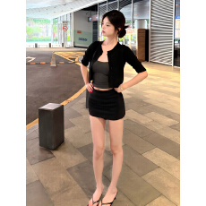 批发【260克人棉1*1<b class='q'>莫代尔</b>】开衫中袖<b class='q'>吊带</b>两件套女2026夏季新显瘦上衣