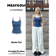 批发【230克 40支1*1精梳紧密95棉】波点无袖<b class='q'>背心</b>女夏甜辣风设计上衣