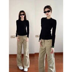 批发【260克人棉1*1莫代尔】韩式U领正肩长袖<b class='q'>T</b><b class='q'>恤</b>女秋冬百搭打底衫上衣
