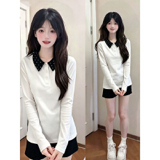 批发【230克40支1*192棉】韩系长袖<b class='q'>t</b><b class='q'>恤</b>女2026秋新正肩polo领修身上衣
