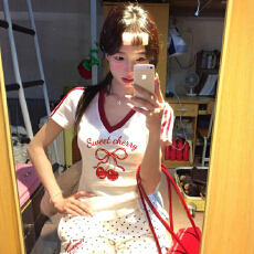 批发【230克40支1*1精梳紧密95棉】v领<b class='q'>短袖</b>t恤女夏季新款<b class='q'>修身</b>正肩上衣
