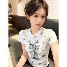批发印花+防伪扣吊牌【230<b class='q'>克</b>罗纹精梳紧密95棉】星星小狗修身短袖t恤