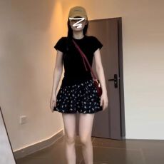 批发黑色蝴蝶结印花<b class='q'>半身裙</b>夏季新款高腰显瘦蛋糕群A字女短裙子