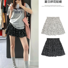 批发黑色碎花<b class='q'>半身裙</b>夏季新款高腰显瘦蛋糕群A字女短裙子