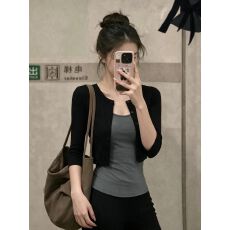 批发【260克人棉1*1<b class='q'>莫代尔</b>】开衫叠穿<b class='q'>吊带</b>背女秋季修身显瘦打底衫套装