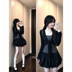 批发【260克人棉1*1<b class='q'>莫代尔</b>】两件装系带开衫T恤女早秋新款收外穿上衣