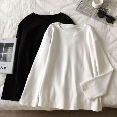 批发【德绒280克】白色磨毛长袖t恤女秋冬设计感宽松显瘦加绒保暖打底