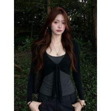 批发【260克人棉1*1<b class='q'>莫代尔</b>】长袖开衫背心两件装T恤女早秋新款显瘦上