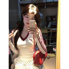 批发【230克40支1*1精梳紧密95棉】蝴蝶结长袖v领<b class='q'>t</b><b class='q'>恤</b>女修身秋季新款
