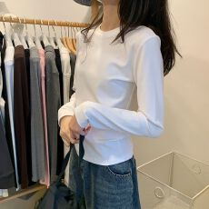 批发【230克40支1*1精梳紧密 95棉】复古<b class='q'>t</b><b class='q'>恤</b>女正肩长袖秋季新款修身