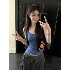 批发【230克40支1*1精梳紧密95棉】修身蓝色波点<b class='q'>工字</b>吊带背心<b class='q'>无袖</b>上衣