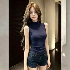 批发【260克人棉1*1<b class='q'>莫代尔</b>】 夏季新款时尚美式半高领修身女无袖背心T
