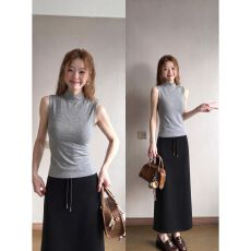 批发【260克人棉1*1<b class='q'>莫代尔</b>】 修身上衣吊带女夏半高领气质外穿薄背心