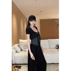 批发【260克人棉1*1<b class='q'>莫代尔</b>】 夏季黑色短袖开衫修身设计吊带背心<b class='q'>两件</b>