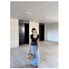 批发【260克人棉1*1<b class='q'>莫代尔</b> 】夏纯欲通勤短袖开衫吊带背心<b class='q'>叠</b>穿两件装