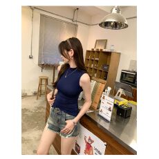 批发【260克人棉1*1<b class='q'>莫代尔</b>】 美式无袖半高领<b class='q'>背心女</b>夏修身T恤上衣