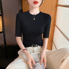 批发【260克人棉1*1莫代尔】黑色中<b class='q'>袖</b>t恤女2026新款春夏秋五分<b class='q'>袖</b><b class='q'>上衣</b>