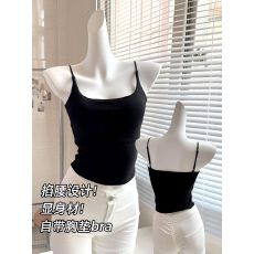 批发260克人棉1*1<b class='q'>莫代尔</b>黑色带胸垫外穿一体吊带<b class='q'>背心女</b>收腰小美背