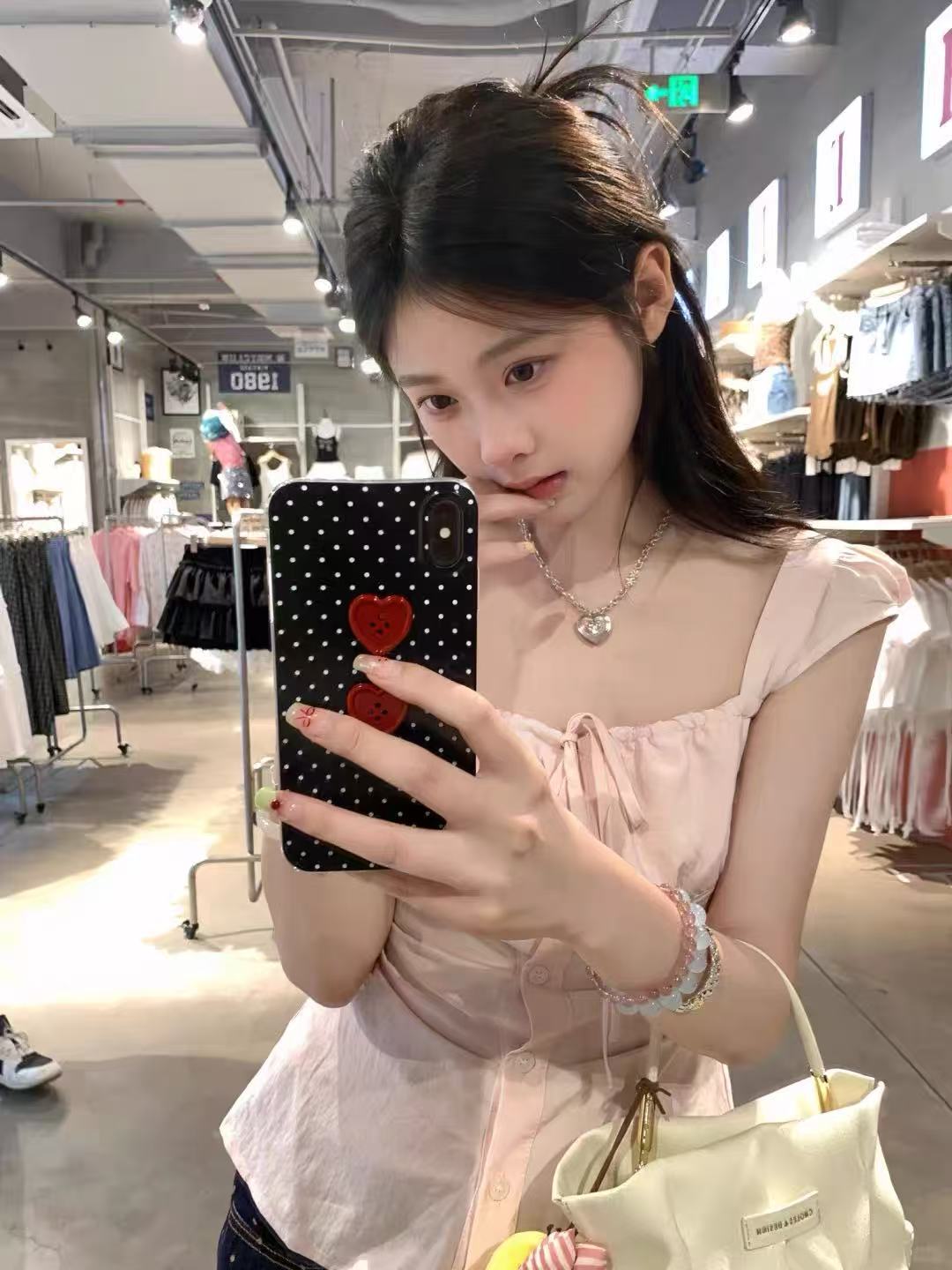 순수한 욕망 바람 핑크색 오프숄더 광장 칼라 셔츠 여성 여름 새로운 고유 한 Chic 달콤한 핫걸 셔츠 맨위