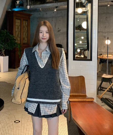 가을 새로운 고유 한 슈퍼 잘 생긴 회색 외부 가져 가라. 민소매 니트 조끼 조끼 훅 측면 세련된 외국 가스 맨위