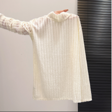 批发时髦洋气半高领<b class='q'>打底衫</b>女春秋秋冬<b class='q'>宽松</b>内搭设计感镂空长袖上衣薄款