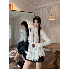 批发【原版布90棉10安纶】花边长袖宽松<b class='q'>T</b><b class='q'>恤</b>秋季新款设计叠穿打底衫ins