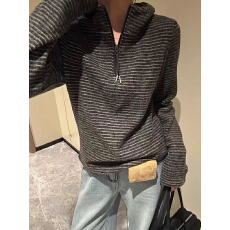 批发官图实价 <b class='q'>兔毛</b>绒78腈纶19锦3氨纶条纹连帽拉链上衣修身磨毛长袖