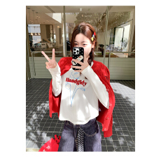 批发官图实价羊毛绒韩系内搭长袖t恤女秋冬新款打底衫单穿印花上衣