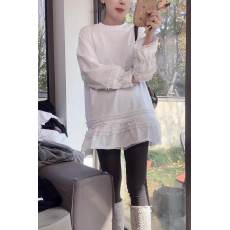 批发官图实价羊毛绒磨毛加厚蕾丝拼接<b class='q'>中长款</b>新款宽松百搭显瘦打底衫