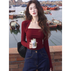 批发韩系方领<b class='q'>长袖</b>t恤女新款修身显瘦时尚气质百搭<b class='q'>打底衫</b>