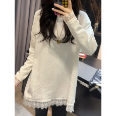 批发欧货重工镶钻蕾丝拼接针织衫秋<b class='q'>冬</b>新款宽松中长款打底衫