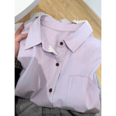 批发官图实价韩系高级感2026外搭拼接紫色衬衫春季宽松气质显瘦上衣