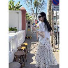 批发官图实价】春季新款超仙温柔风荷叶边波点半身裙女显瘦a字中长裙