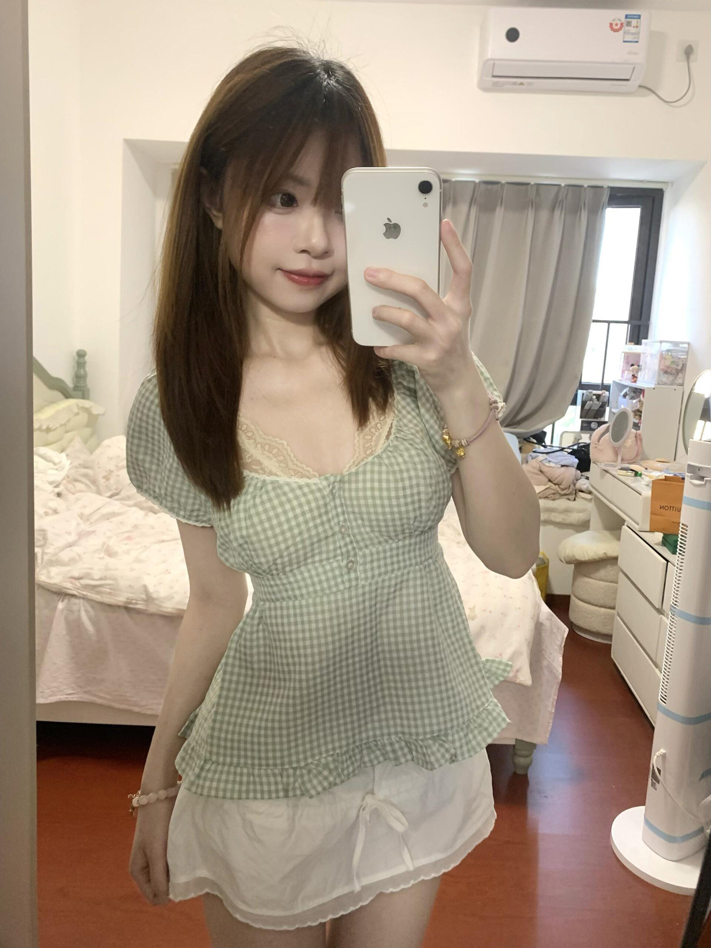 경관 그림 정가 프릴 광장 칼라 체크무늬 반팔 여름 고급 센스 작은 청신 레이스 허리 수축 쇼트 스타일 맨위