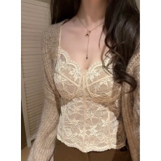 批发法式蕾丝吊带背心<b class='q'>女</b>带胸垫2026新款春秋皮草内搭无袖性感鱼骨上衣