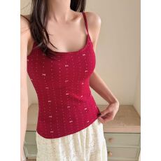 批发本命年红色碎花波点辣妹吊带女带胸垫修身内搭打底<b class='q'>背心</b>