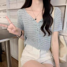 批发镂空针织开衫女薄款<b class='q'>短</b>袖夏季外搭披肩配吊带网织罩衫外套<b class='q'>短</b>款上衣