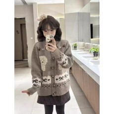 批发秋冬针织开衫毛衣外套女2025爆款初中生女大童慵懒风宽松软糯上衣