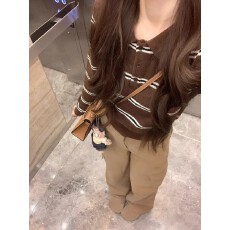 批发韩版复古撞色条纹长袖针织<b class='q'>开衫</b>女超好看的小个子短款显瘦穿搭上衣